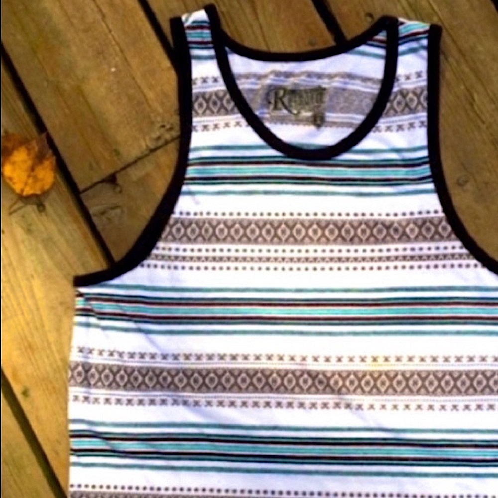 RETROFIT Top Tank Retro Sleeveless Stripe White Green Black Brown Red Size Small